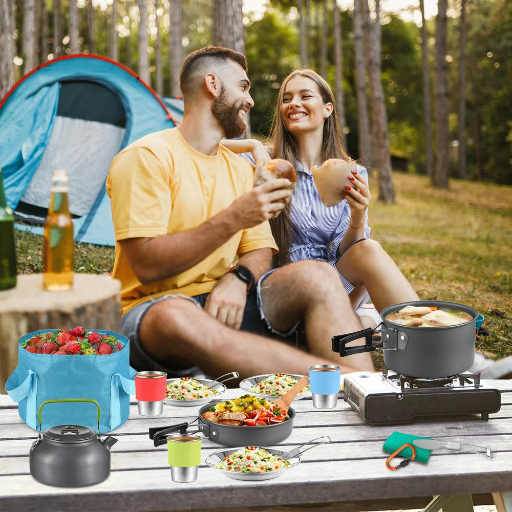 22Pcs Camping Cookware Mess Kit, Camping Pot and Pan Cooking Set Outdoor Camping Hiking Backpacking Cooking and Picnic