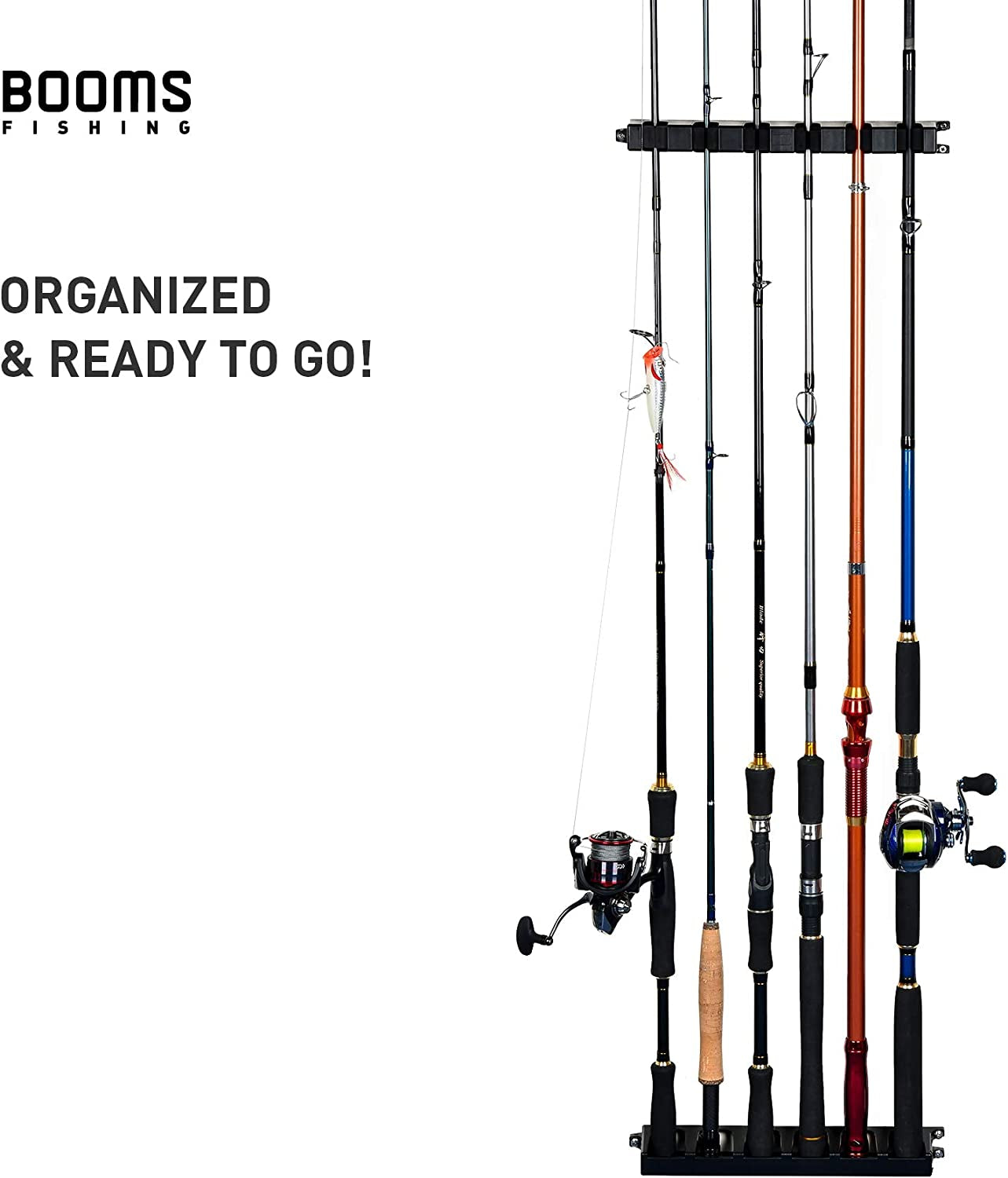 WV2 Fishing Pole Holder Wall Mount, Vertical Fishing Rod Holders, Fishing Pole Rack for Garage, 13.6” Fishing Rod Rack Holds up to 6 Rods or Combos, Easy to Install