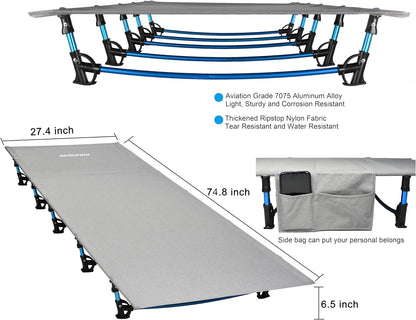 Ultralight Folding Tent Camping Cot Bed, Portable Compact for Outdoor Travel, Base Camp, Hiking, Mountaineering, Lightweight Backpacking (Grey)