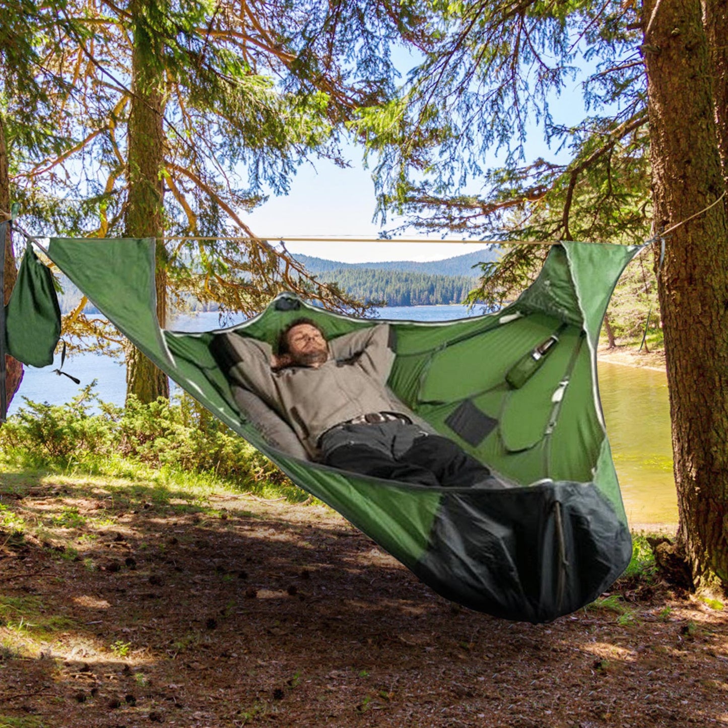 Flat Sleep Hammock With Bug Net And Suspension Kit